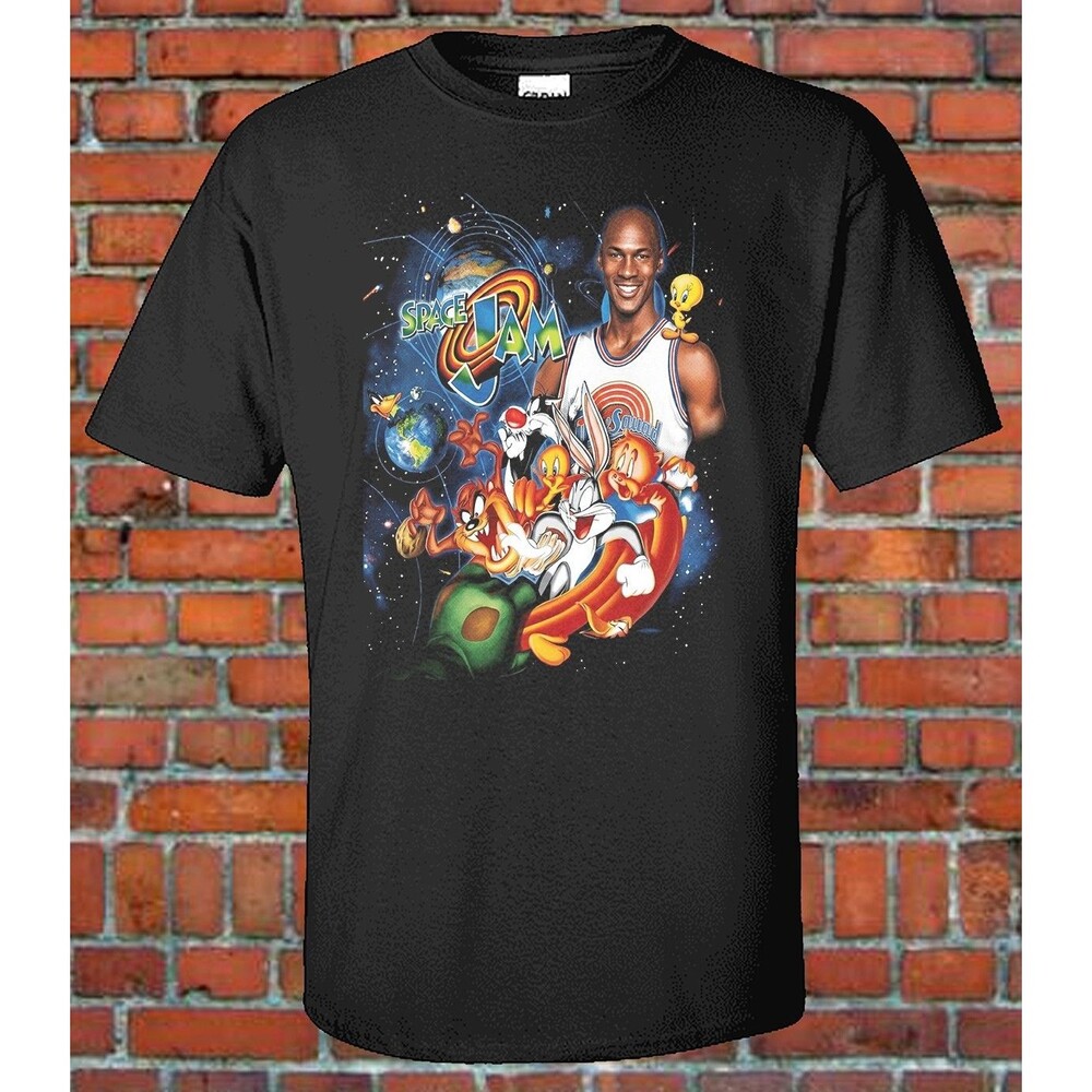 Vintage Style MJ vs Monsters Basketball 90s Movies Graphic T-Shirt Black